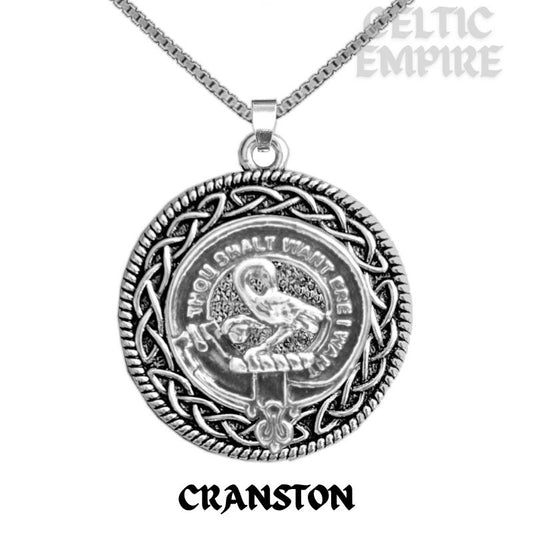 Cranston Family Clan Crest Celtic Interlace Disk Pendant, Scottish Family Crest