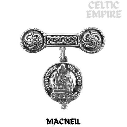 MacNeill (Barra) Family Clan Crest Iona Bar Brooch - Sterling Silver