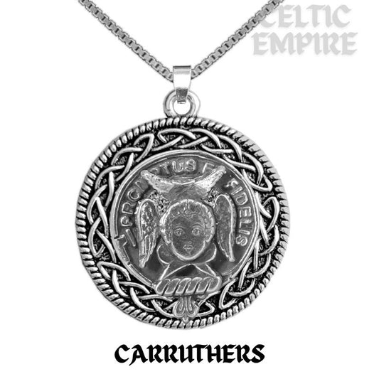Carruthers Family Clan Crest Celtic Interlace Disk Pendant, Scottish Family Crest