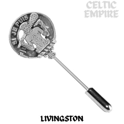 Livingston Family Clan Crest Stick or Cravat pin, Sterling Silver