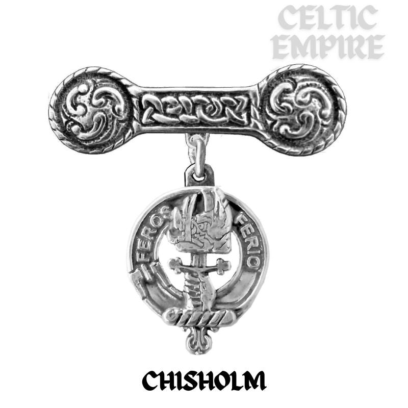 Chisholm Family Clan Crest Iona Bar Brooch - Sterling Silver