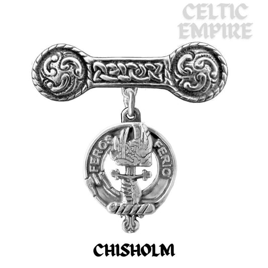 Chisholm Family Clan Crest Iona Bar Brooch - Sterling Silver