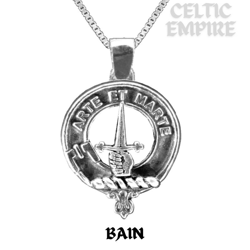 Bain Large 1" Scottish Family Clan Crest Pendant - Sterling Silver