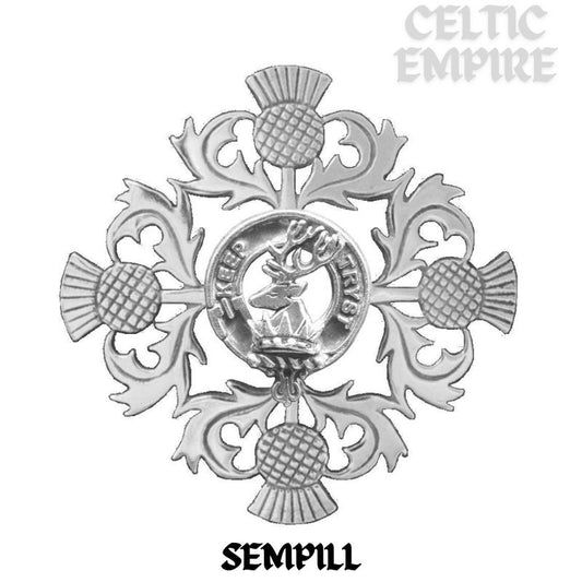 Sempill Family Clan Crest Scottish Four Thistle Brooch