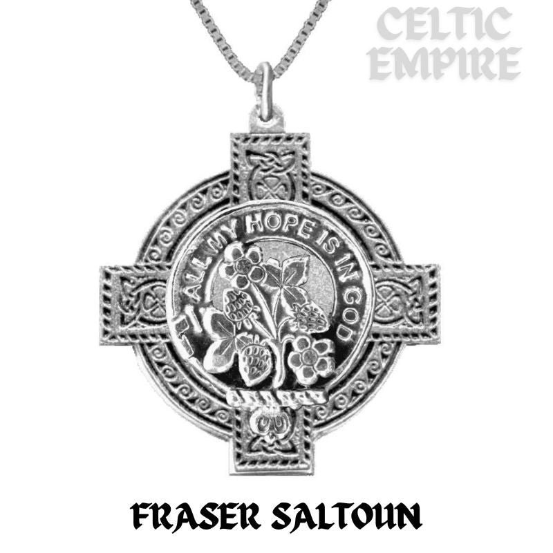 Fraser Saltoun Family Clan Crest Celtic Cross Pendant Scottish