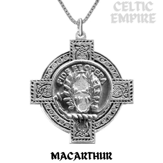 MacArthur Family Clan Crest Celtic Cross Pendant Scottish