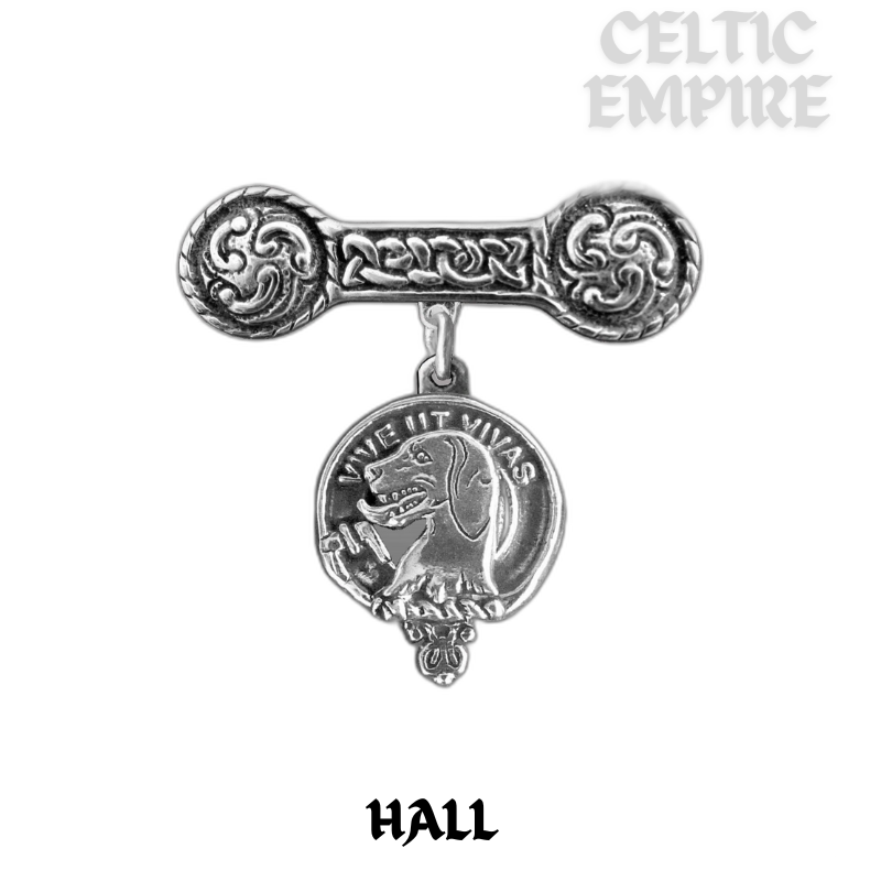 Hall Family Clan Crest Iona Bar Brooch - Sterling Silver