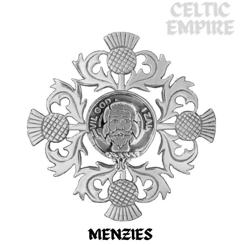 Menzies Family Clan Crest Scottish Four Thistle Brooch