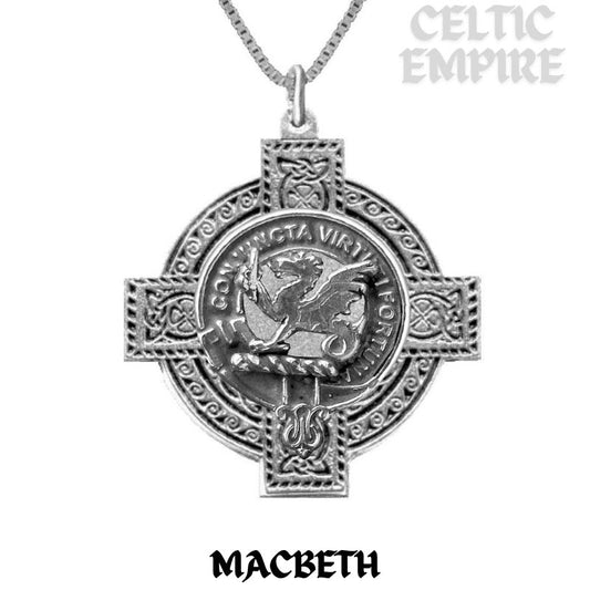 MacBeth Family Clan Crest Celtic Cross Pendant Scottish