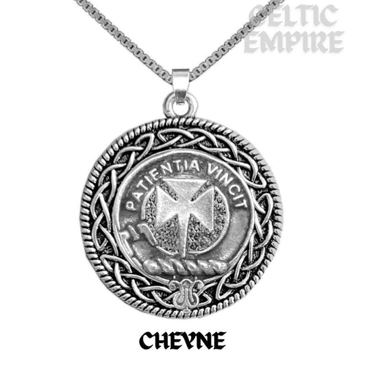 Cheyne Family Clan Crest Celtic Interlace Disk Pendant, Scottish Family Crest