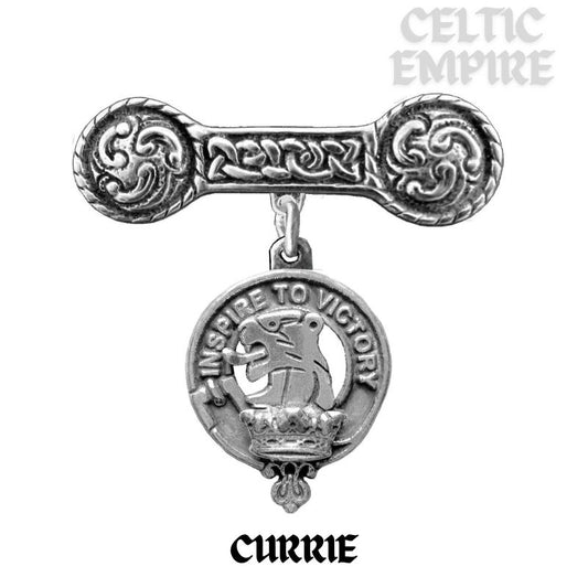 Currie Family Clan Crest Iona Bar Brooch - Sterling Silver