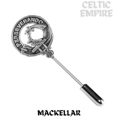 MacKellar Family Clan Crest Stick or Cravat pin, Sterling Silver