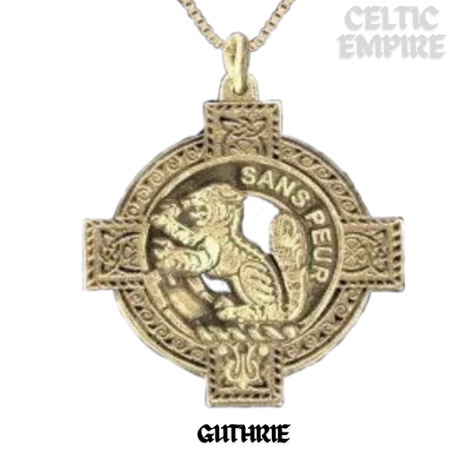 Guthrie Family Clan Crest Celtic Cross Pendant Scottish