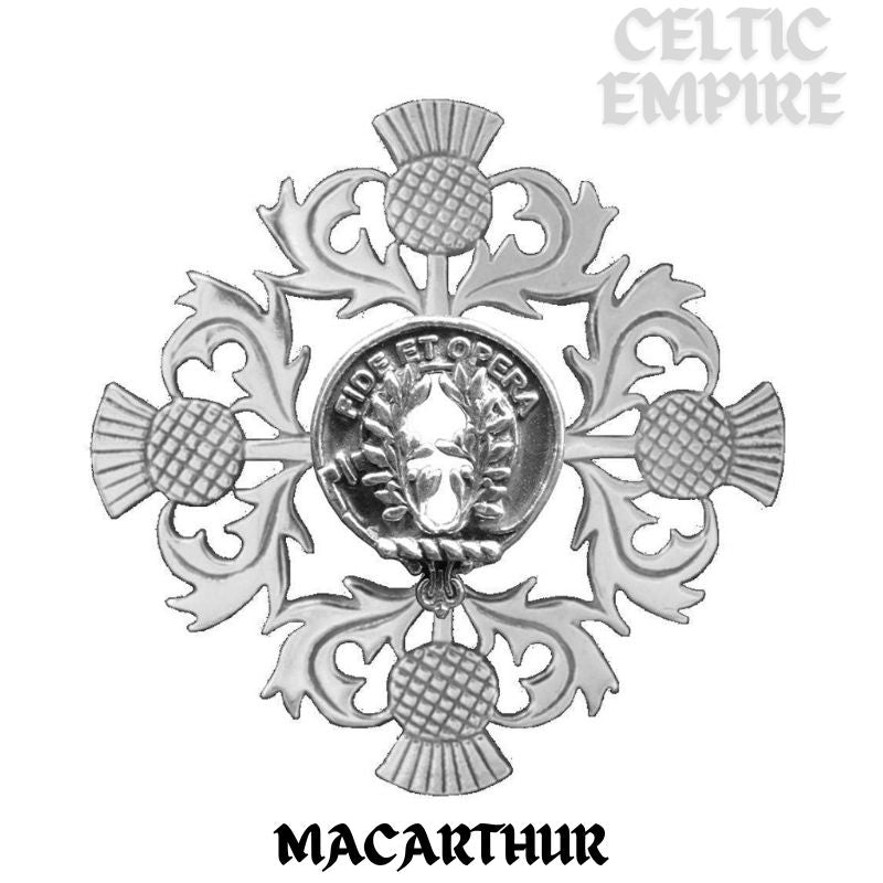 MacArthur Family Clan Crest Scottish Four Thistle Brooch