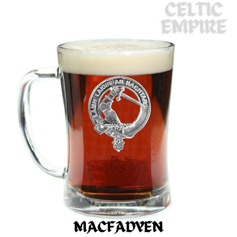 MacFadden Family Clan Crest Badge Glass Beer Mug