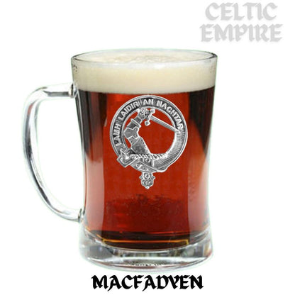 MacFadden Family Clan Crest Badge Glass Beer Mug