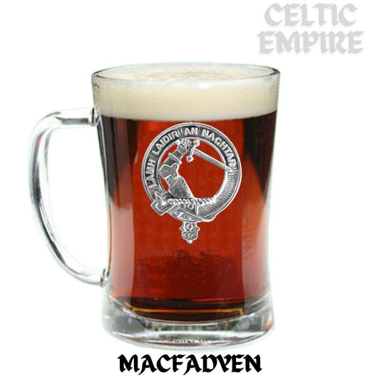 MacFadden Family Clan Crest Badge Glass Beer Mug