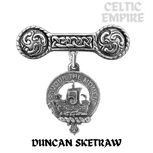 Duncan Sketraw Family Clan Crest Iona Bar Brooch - Sterling Silver