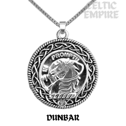 Dunbar Family Clan Crest Celtic Interlace Disk Pendant, Scottish Family Crest