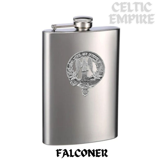 Falconer Family Clan Crest Scottish Badge Stainless Steel Flask 8oz