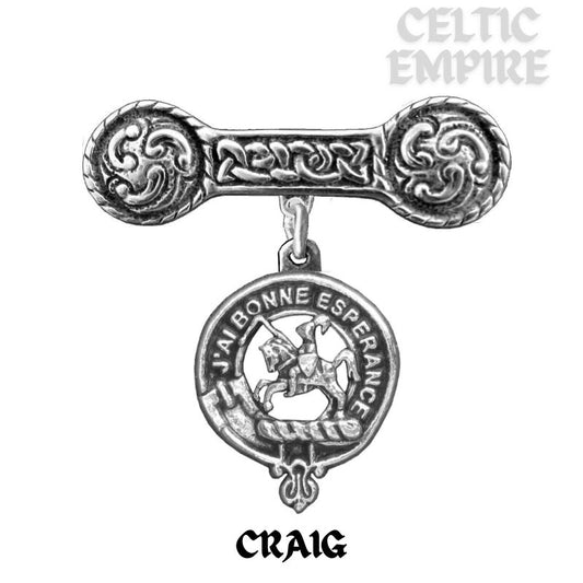 Craig Family Clan Crest Iona Bar Brooch - Sterling Silver