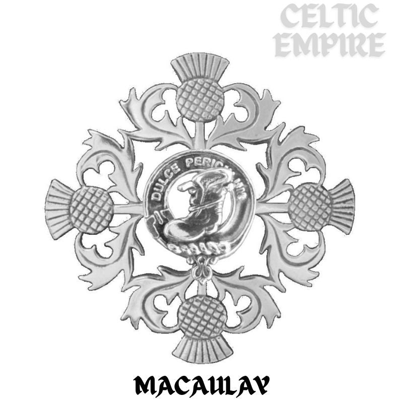 MacAulay Family Clan Crest Scottish Four Thistle Brooch