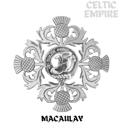 MacAulay Family Clan Crest Scottish Four Thistle Brooch