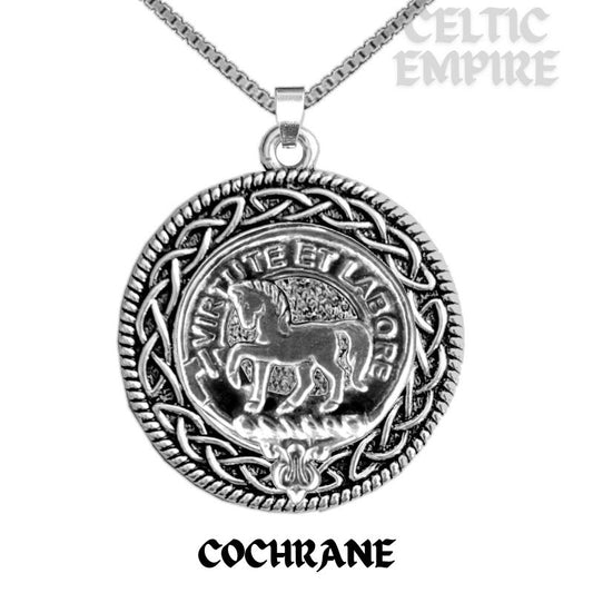 Cochrane Family Clan Crest Celtic Interlace Disk Pendant, Scottish Family Crest