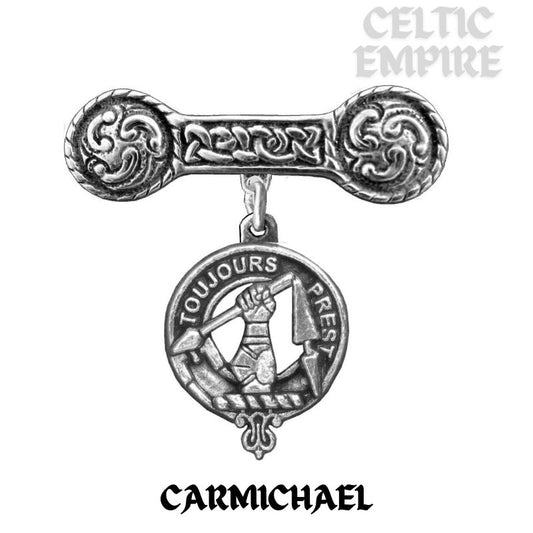 Carmichael Family Clan Crest Iona Bar Brooch - Sterling Silver