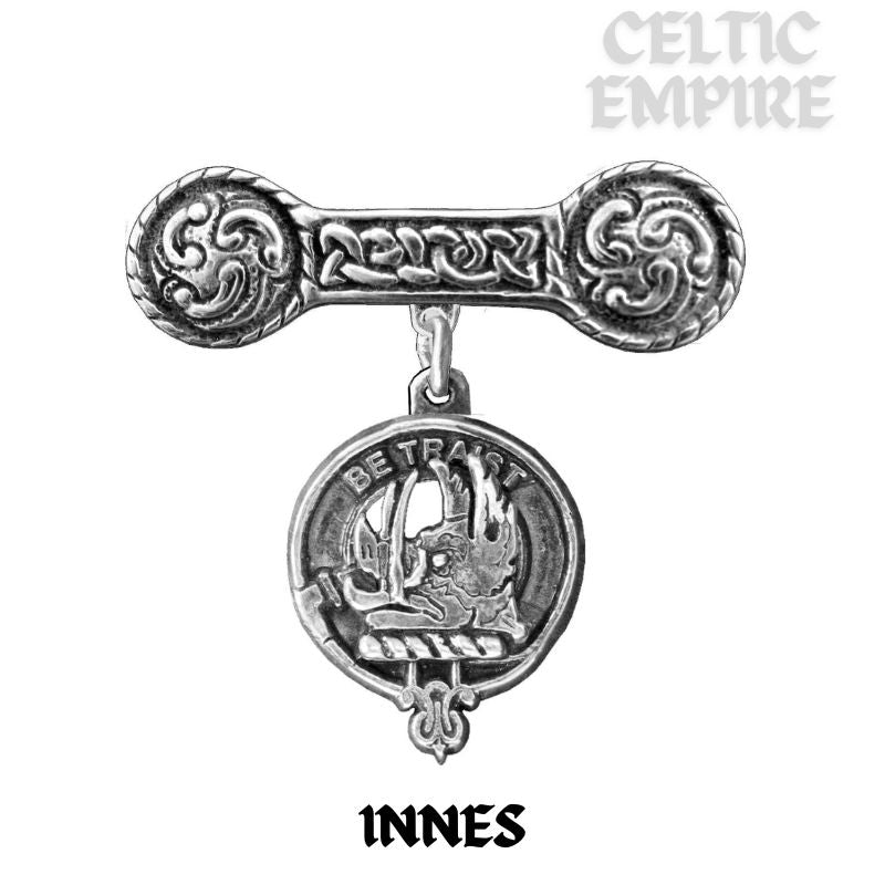 Innes Family Clan Crest Iona Bar Brooch - Sterling Silver