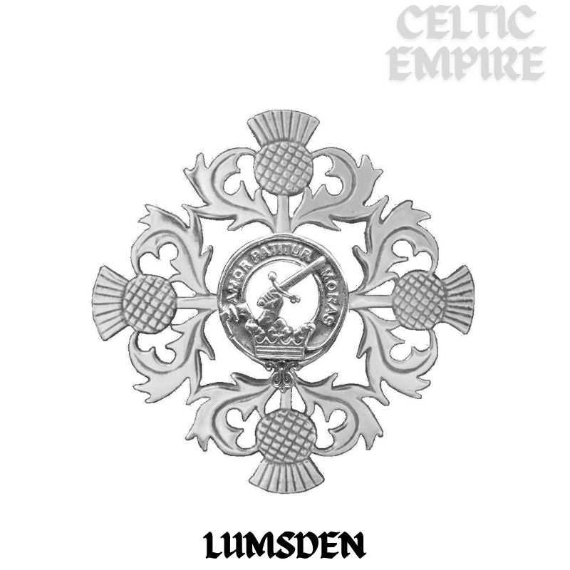 Lumsden Family Clan Crest Scottish Four Thistle Brooch