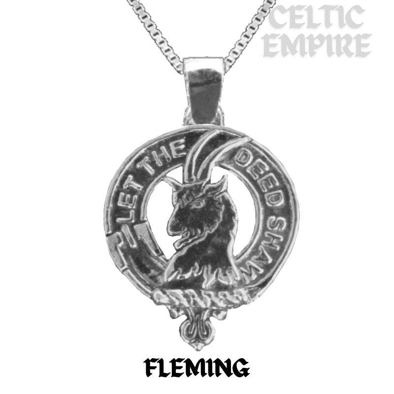 Fleming Large 1" Scottish Family Clan Crest Pendant - Sterling Silver