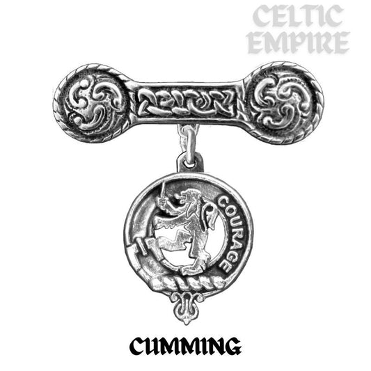 Cumming Family Clan Crest Iona Bar Brooch - Sterling Silver