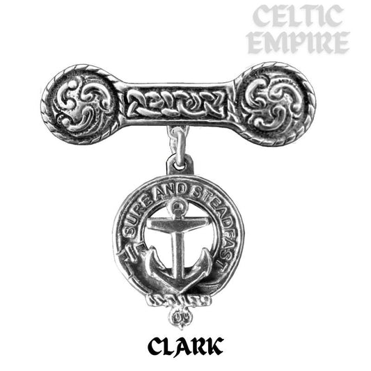 Clark Family Clan Crest Iona Bar Brooch - Sterling Silver