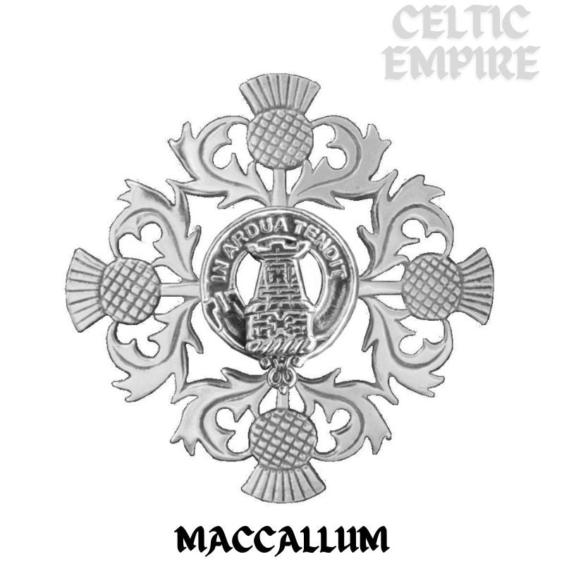 MacCallum Family Clan Crest Scottish Four Thistle Brooch
