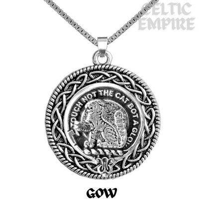 Gow Family Clan Crest Celtic Interlace Disk Pendant, Scottish Family Crest