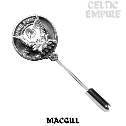 MacGill Family Clan Crest Stick or Cravat pin, Sterling Silver