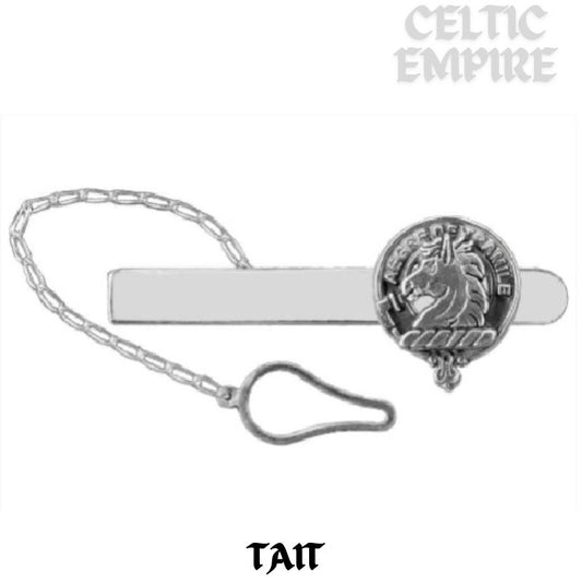 Tait Family Clan Crest Scottish Button Loop Tie Bar ~ Sterling silver