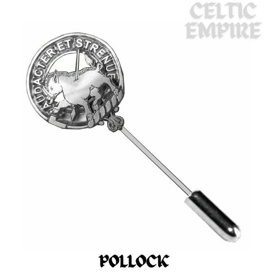 Pollock Family Clan Crest Stick or Cravat pin, Sterling Silver
