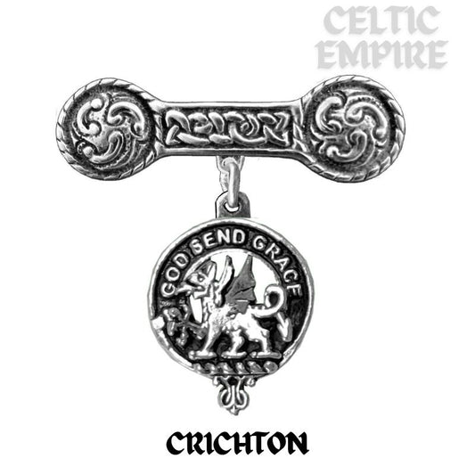 Crichton Family Clan Crest Iona Bar Brooch - Sterling Silver