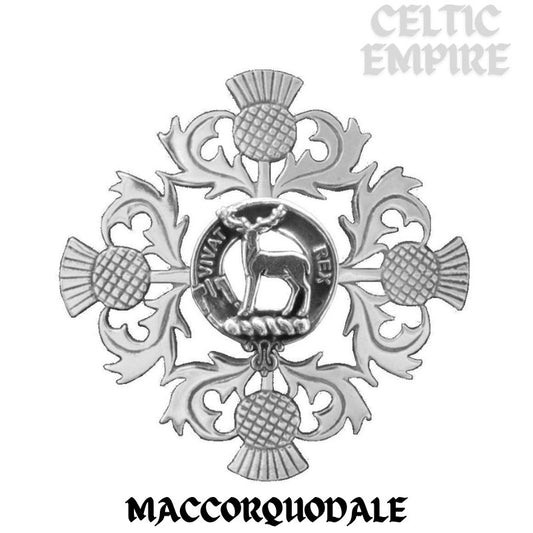 MacCorquodale Family Clan Crest Scottish Four Thistle Brooch