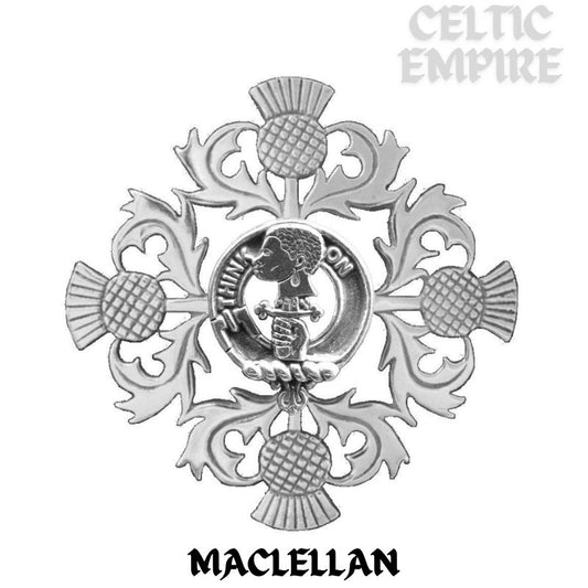 MacLellan Family Clan Crest Scottish Four Thistle Brooch
