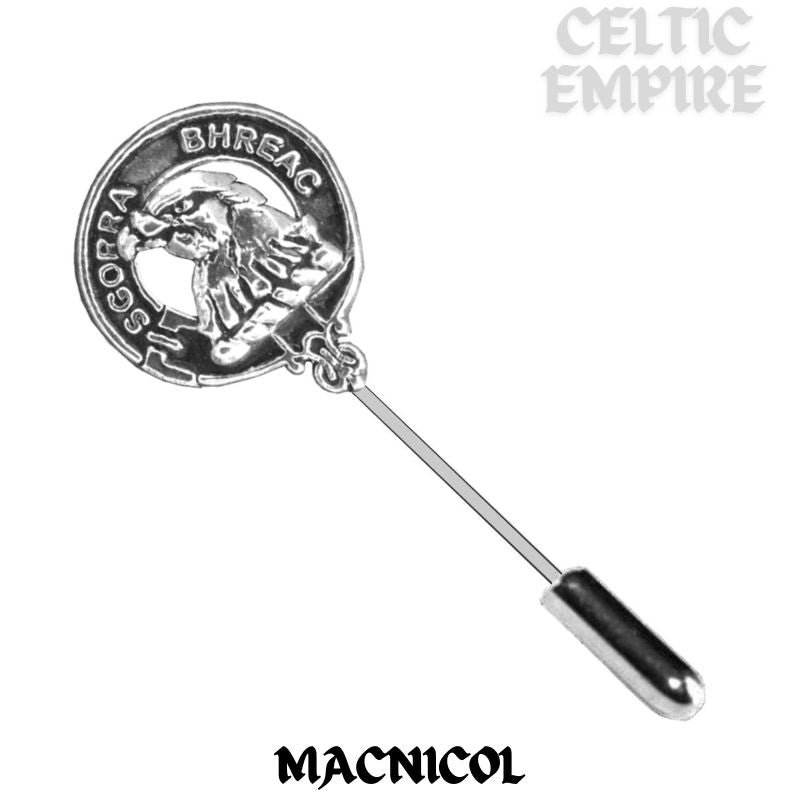 MacNicol Family Clan Crest Stick or Cravat pin, Sterling Silver