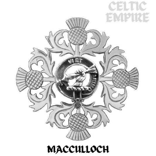 MacCulloch Family Clan Crest Scottish Four Thistle Brooch
