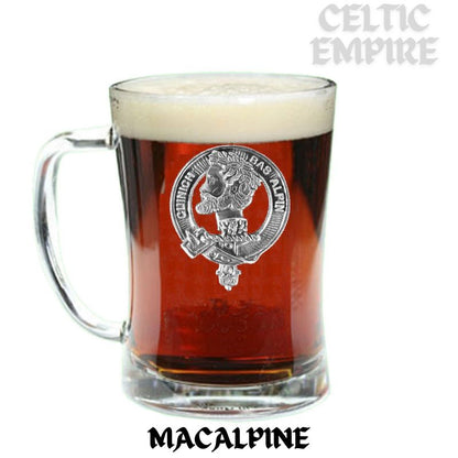 MacAlpin Family Clan Crest Badge Glass Beer Mug