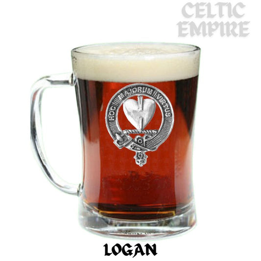 Logan Family Clan Crest Badge Glass Beer Mug