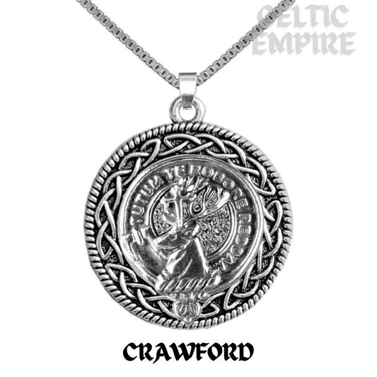 Crawford Family Clan Crest Celtic Interlace Disk Pendant, Scottish Family Crest