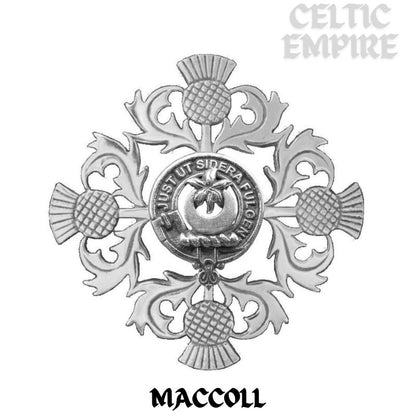 MacColl Family Clan Crest Scottish Four Thistle Brooch