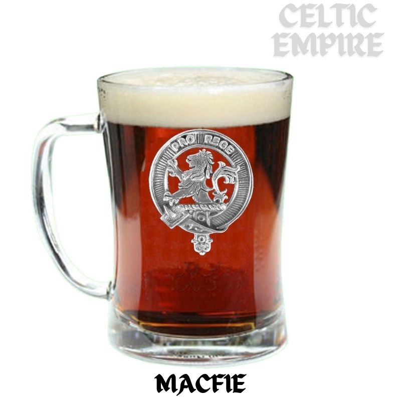 MacFie Family Clan Crest Badge Glass Beer Mug
