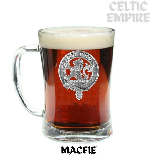 MacFie Family Clan Crest Badge Glass Beer Mug